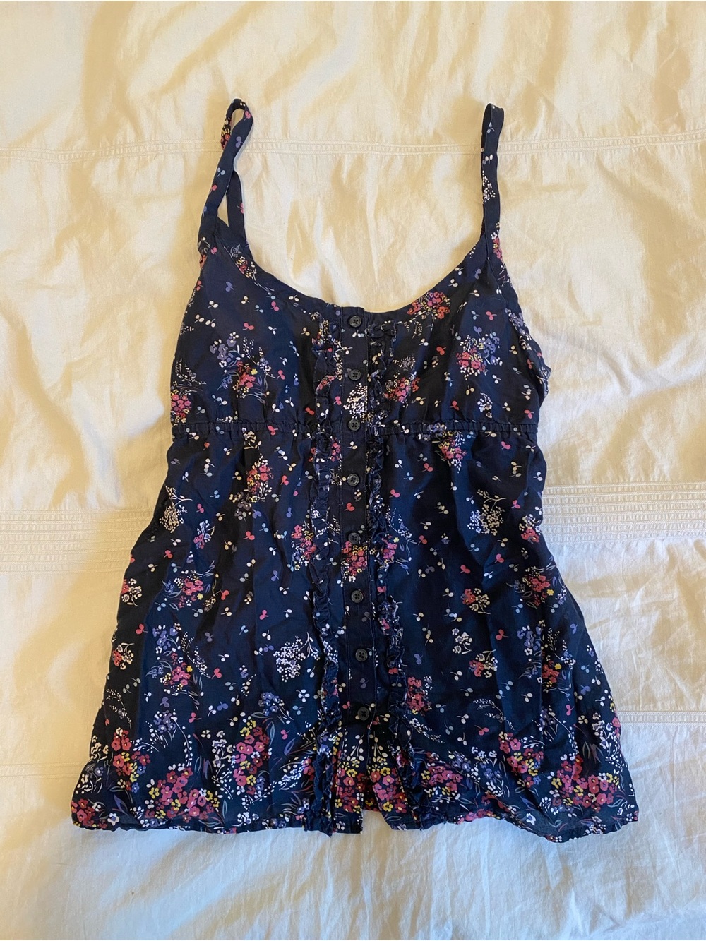 Y2K Floral Button-Front Navy Cami Top